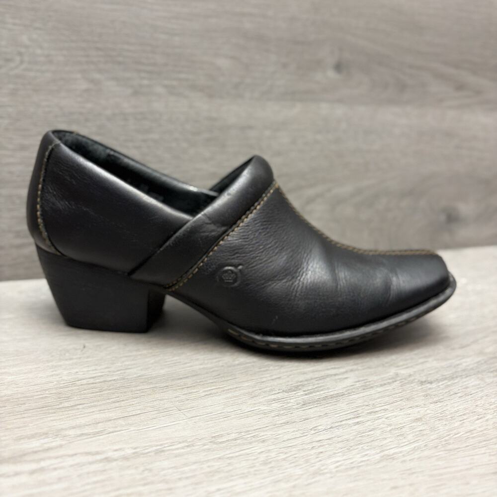 Born Black Leather Slip On Booties Low Heel Comfort Western Minimalist Women’s 8